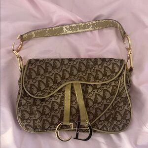 Christian Dior Monogram double Saddle Bag GOLD VINTAGE RARE